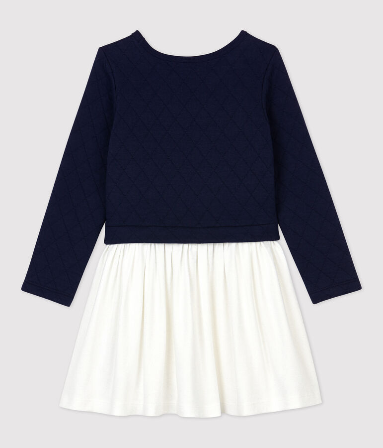 Robe manches longues en tubique enfant fille bleu SMOKING/blanc MULTICO