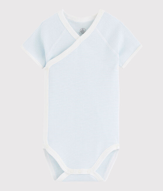 Body croisé manches courtes bébé fille-garçon bleu TOUDOU/blanc MARSHMALLOW