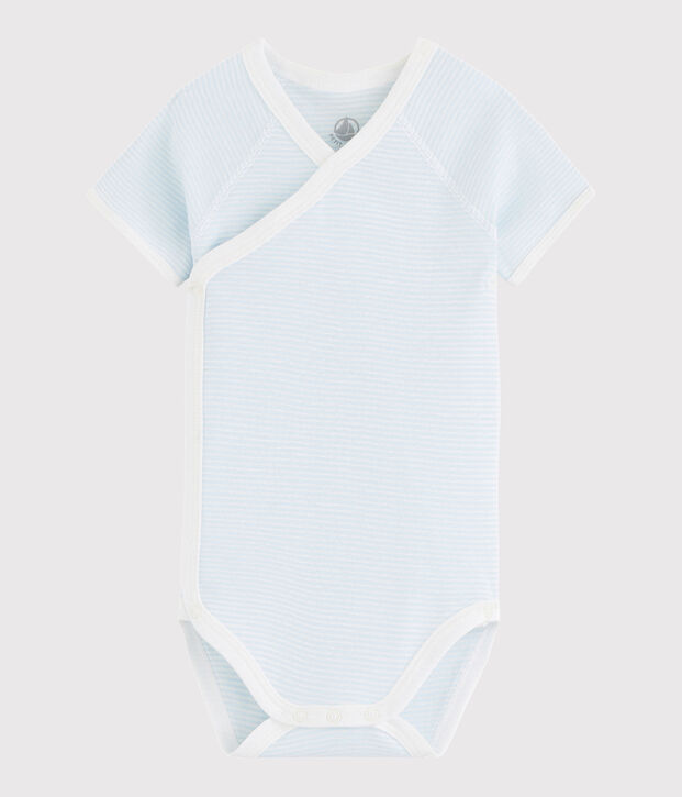 Body crois&eacute; manches courtes b&eacute;b&eacute; fille-gar&ccedil;on bleu/blanc