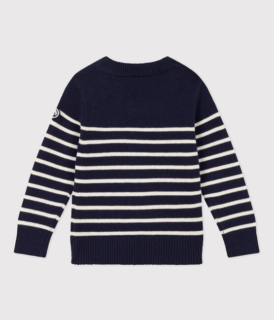 Pull laine et coton enfant fille / garçon bleu SMOKING/blanc MARSHMALLOW