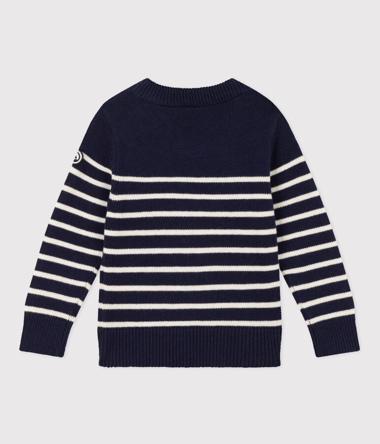 Pull laine et coton enfant fille / gar&ccedil;on bleu SMOKING/blanc MARSHMALLOW
