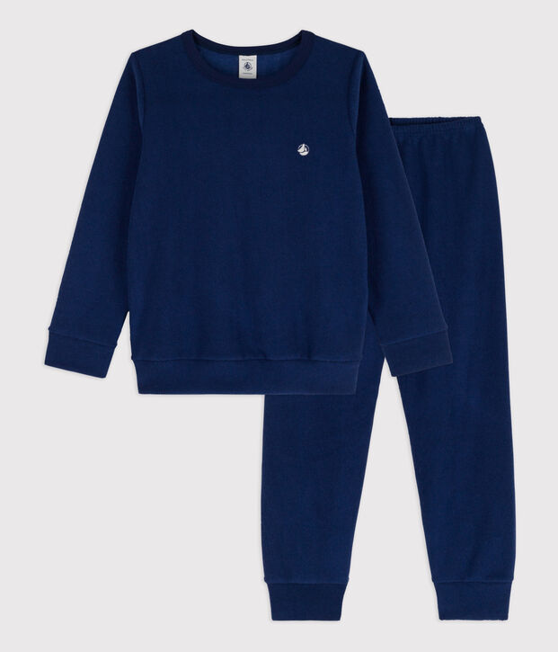 Pyjama en bouclette &eacute;ponge gratt&eacute;e enfant bleu fonc&eacute;