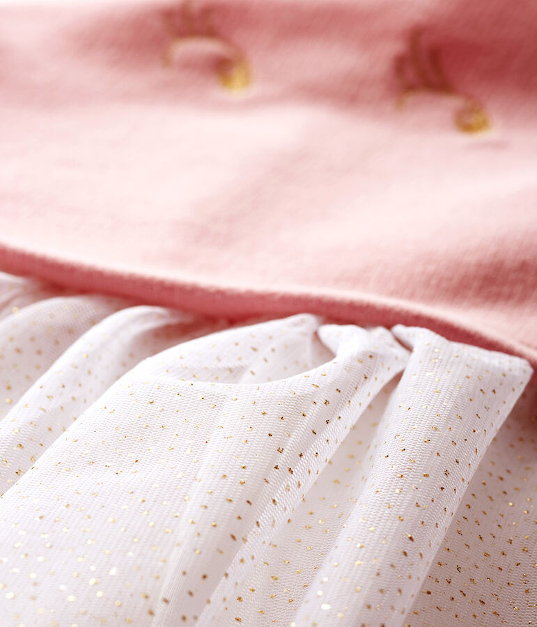 Robe manches longues bi-mati&egrave;re b&eacute;b&eacute; fille rose CHARME/blanc MULTICO