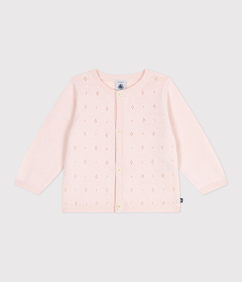 Cardigan b&eacute;b&eacute; en coton point fantaisie rose FLEUR