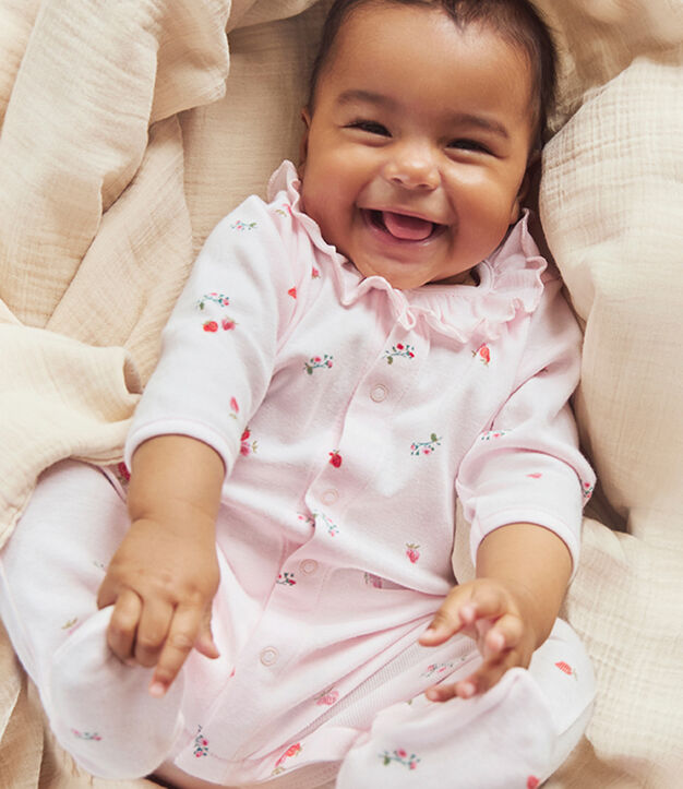 Pyjama b&eacute;b&eacute; en coton &agrave; col fleuri rose/multicouleur