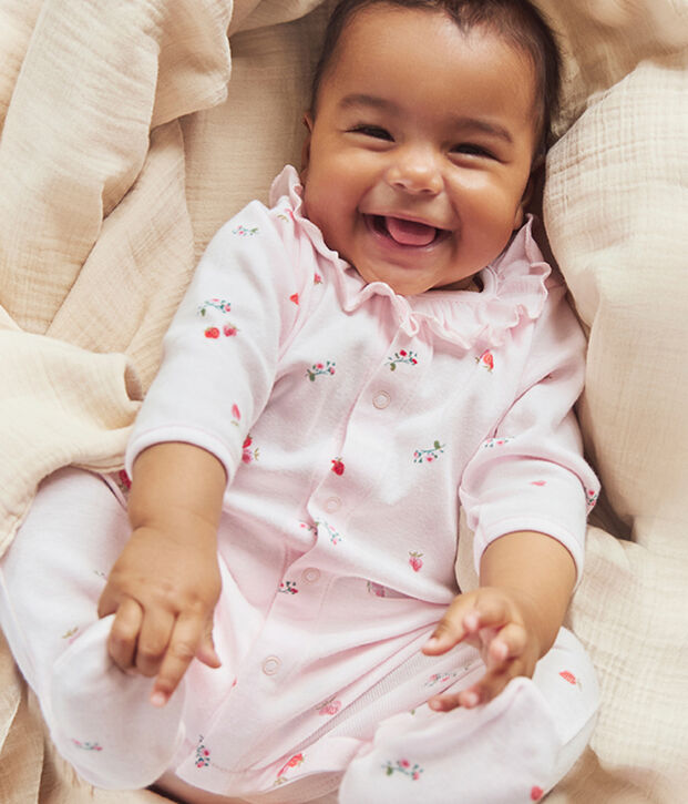 Pyjama b&eacute;b&eacute; en coton &agrave; col fleuri rose/multicouleur