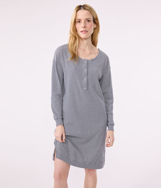 Chemise de nuit en coton rayé femme bleu SMOKING/blanc MARSHMALLOW