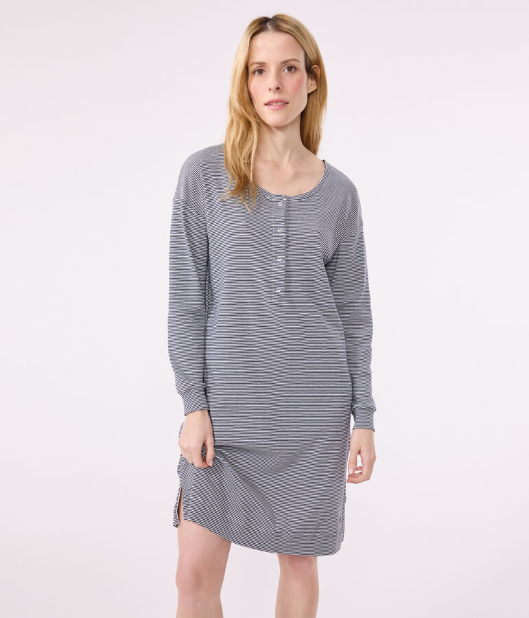 Chemise de nuit en coton ray&eacute; femme bleu SMOKING/blanc MARSHMALLOW