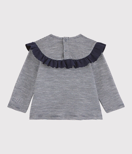 Blouse manches longues bébé fille bleu SMOKING/blanc MARSHMALLOW