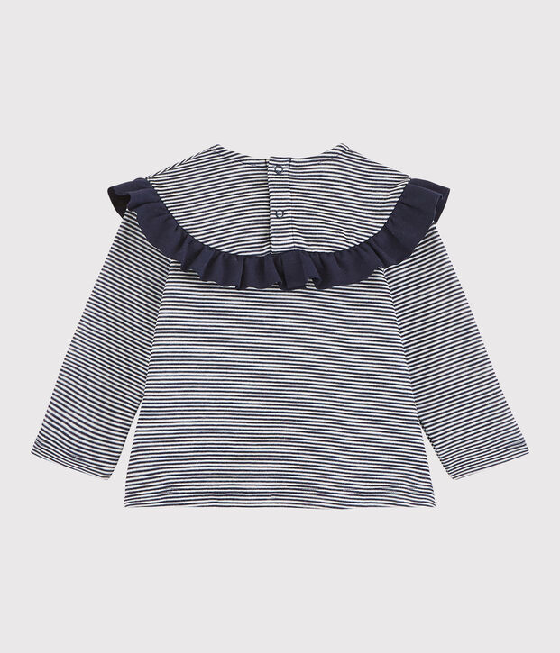 Blouse manches longues b&eacute;b&eacute; fille bleu/blanc