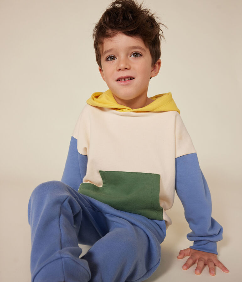 Sweatshirt &agrave; capuche en molleton enfant gar&ccedil;on &eacute;cru/multicouleur