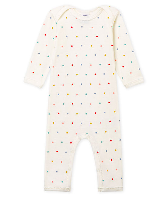Body jambes longues bébé fille en côte blanc MARSHMALLOW/blanc MULTICO