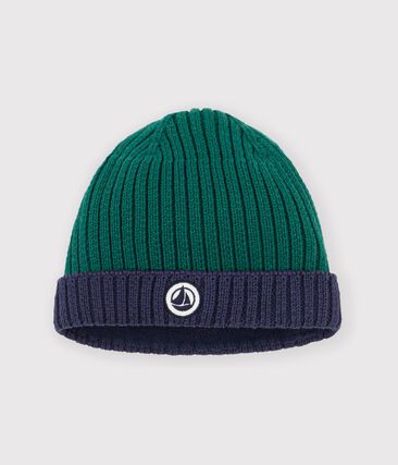Bonnet bébé en tricot bicolore doublé polaire