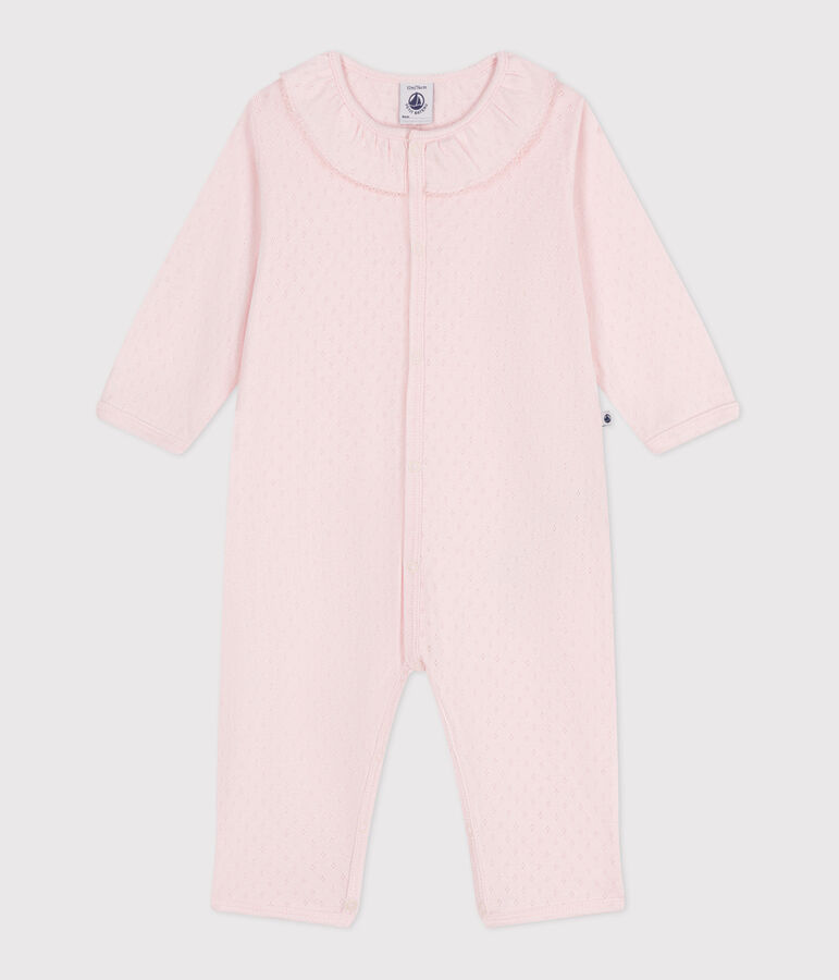 Pyjama b&eacute;b&eacute; en coton sans pieds avec col claudine rose FLEUR