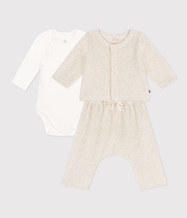 Ensemble en velours et body b&eacute;b&eacute; beige chin&eacute;