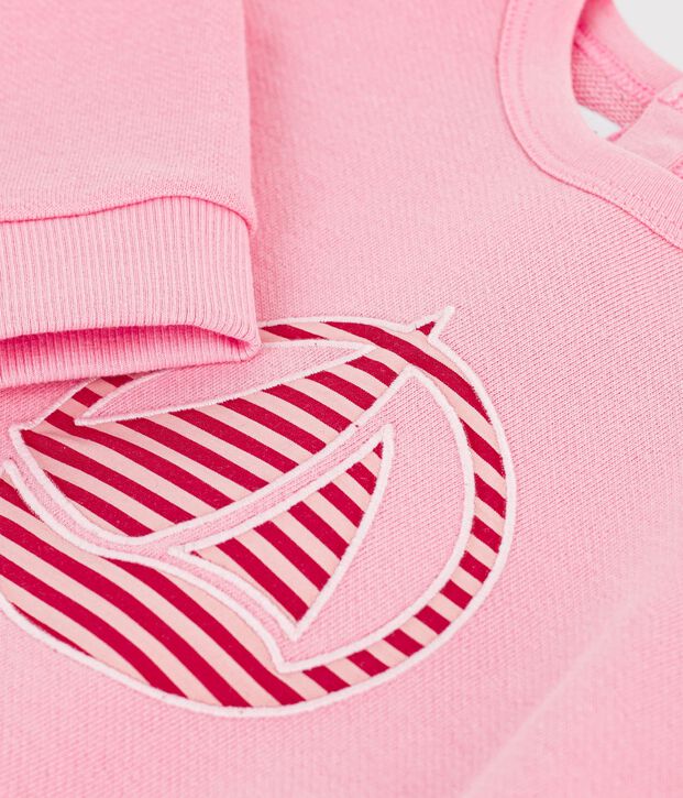 Sweatshirt b&eacute;b&eacute; en coton uni et son logo imprim&eacute; rose clair