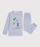 Pyjama enfant en velours uni &agrave; motif skieurs bleu clair
