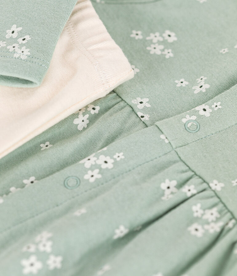 Robe et legging en coton b&eacute;b&eacute; vert HERBIER/blanc MULTICO