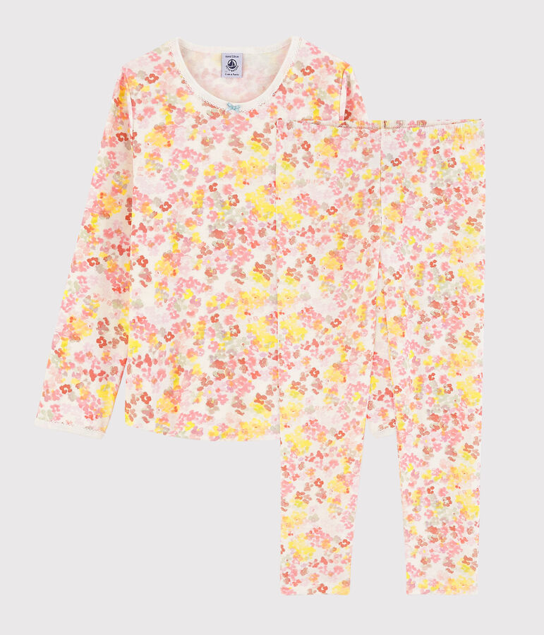 Pyjama fleurs aquarell&eacute;es petite fille en coton blanc/multicouleur
