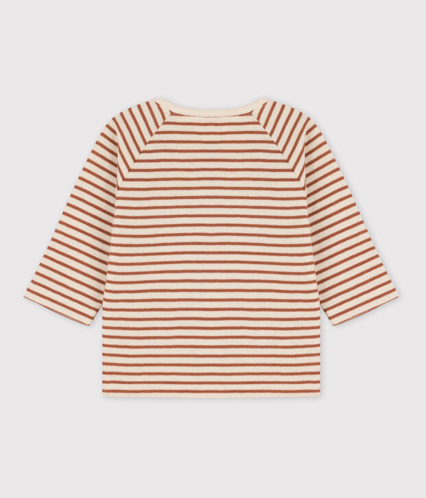 Tee-shirt &agrave; rayures b&eacute;b&eacute; en tubique en coton &eacute;cru/marron/&eacute;cru