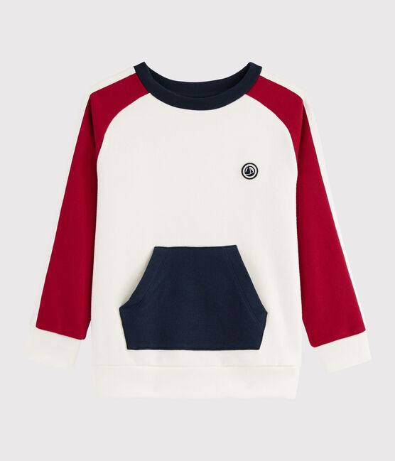 Sweatshirt enfant garçon blanc MARSHMALLOW/rouge TERKUIT/ SMOKING