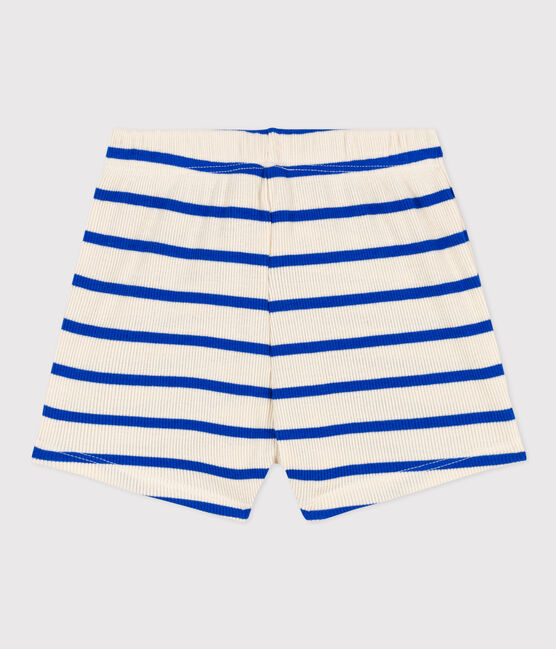 Short bébé en maille côtelée rayée bleu AVALANCHE/blanc PERSE