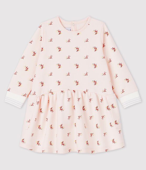 Robe manches longues en molleton bébé fille rose FLEUR/blanc MULTICO