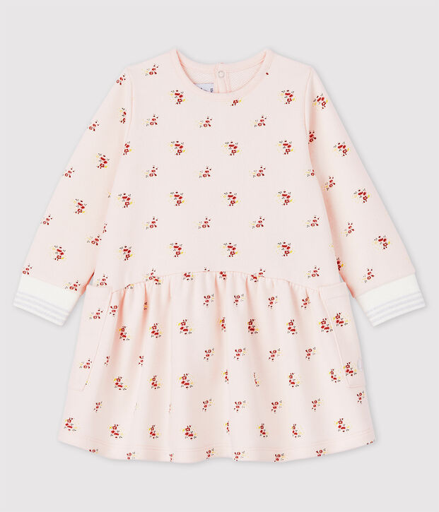 Robe manches longues en molleton b&eacute;b&eacute; fille rose/multicouleur