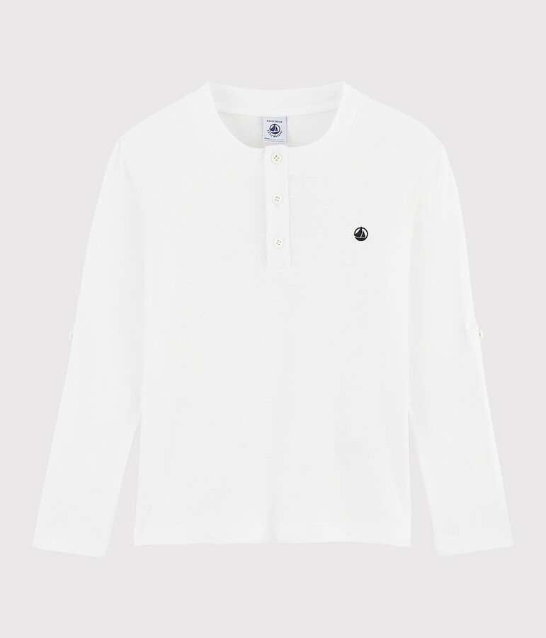 Tee-shirt en coton et lin enfant gar&ccedil;on blanc MARSHMALLOW