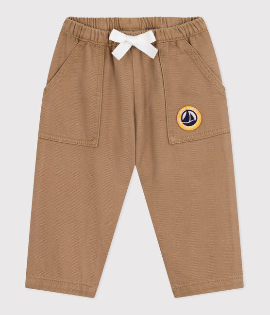 Pantalon bébé en coton uni avec badge, style cargo beige ROCHE CLAIR