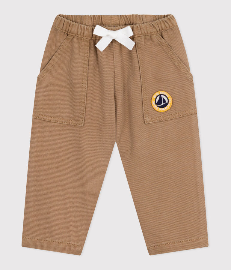 Pantalon b&eacute;b&eacute; en coton uni avec badge, style cargo beige