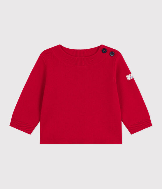 Pull marin bébé en laine et coton uni rouge POMPEI