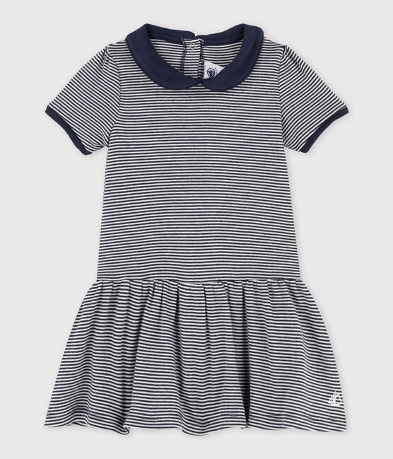 Robe bébé fille rayée milleraies bleu SMOKING/beige COQUILLE