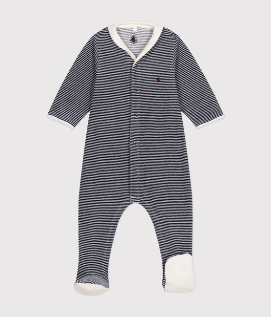 Pyjama bébé milleraie en velours bleu SMOKING/blanc MARSHMALLOW