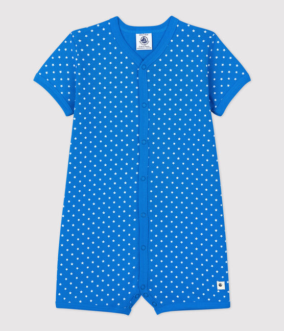 Combicourt bébé imprimé pois en coton biologique bleu BRASIER/gris MARSHMALLOW
