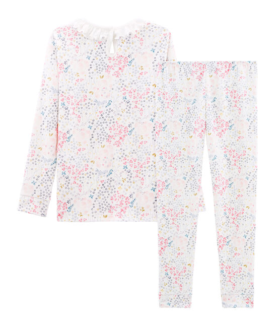Pyjama petite fille coupe très ajustée en côte blanc MARSHMALLOW/blanc MULTICO