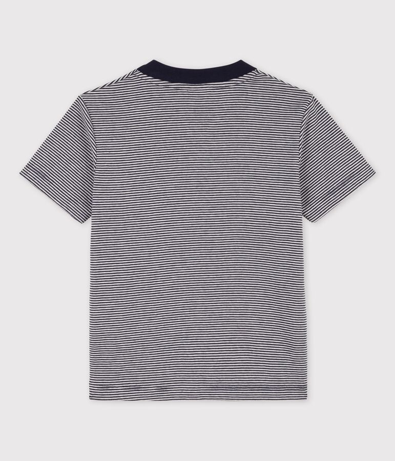 T-shirt manches courtes en coton enfant gar&ccedil;on bleu/blanc