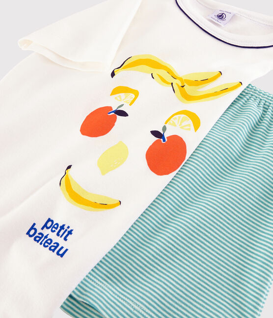 Pyjacourt motif fruits petit garçon en coton blanc MARSHMALLOW/blanc MULTICO