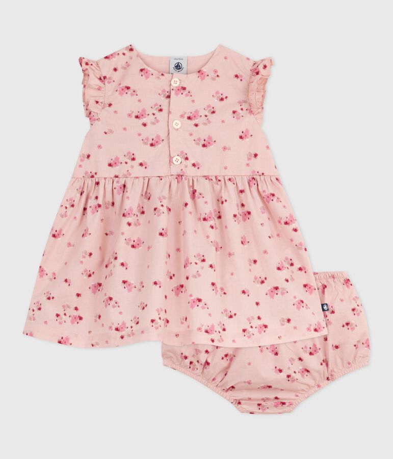 Robe b&eacute;b&eacute; en coton sans manche avec son bloomer rose JOLI/blanc MULTICO