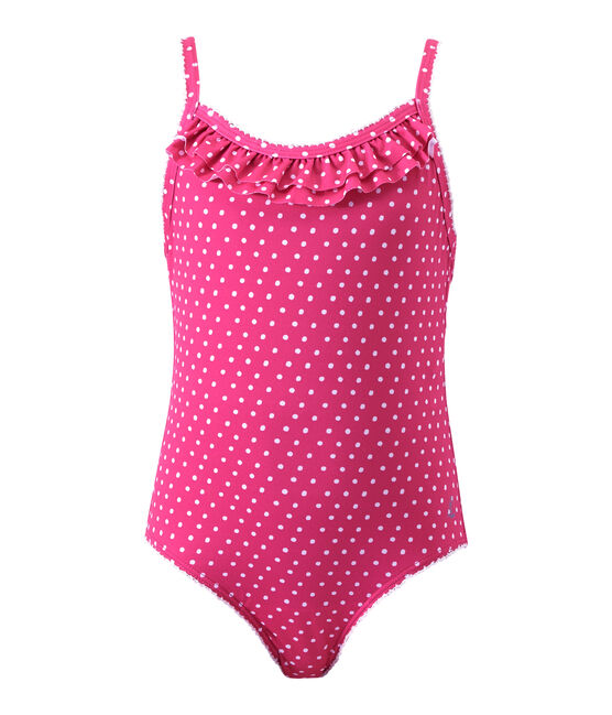 Maillot de bain fille 1 pièce à pois rose PETUNIA/blanc MARSHMALLO