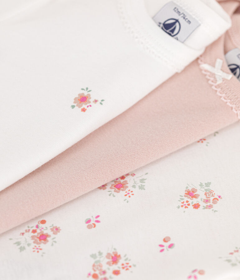 Lot de 3 bodies manches courtes fleurs en coton b&eacute;b&eacute; variante 1