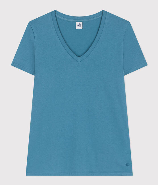 Tee-shirt LE DROIT col V en coton Femme bleu POLOCHON