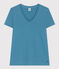 Tee-shirt LE DROIT col V en coton Femme bleu POLOCHON