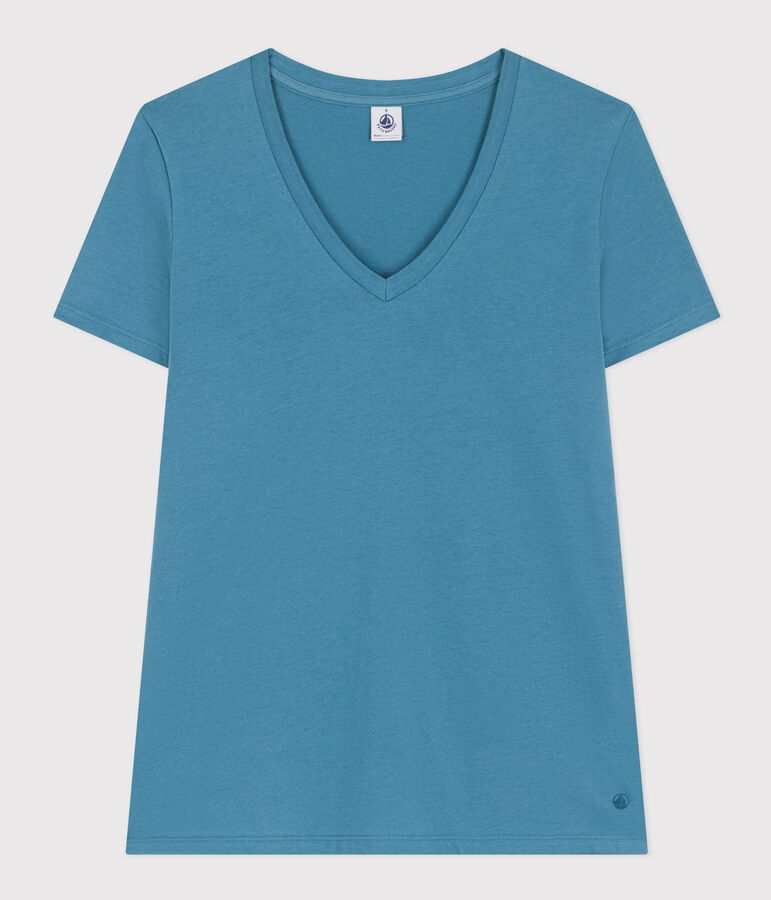 Tee-shirt LE DROIT col V en coton Femme bleu