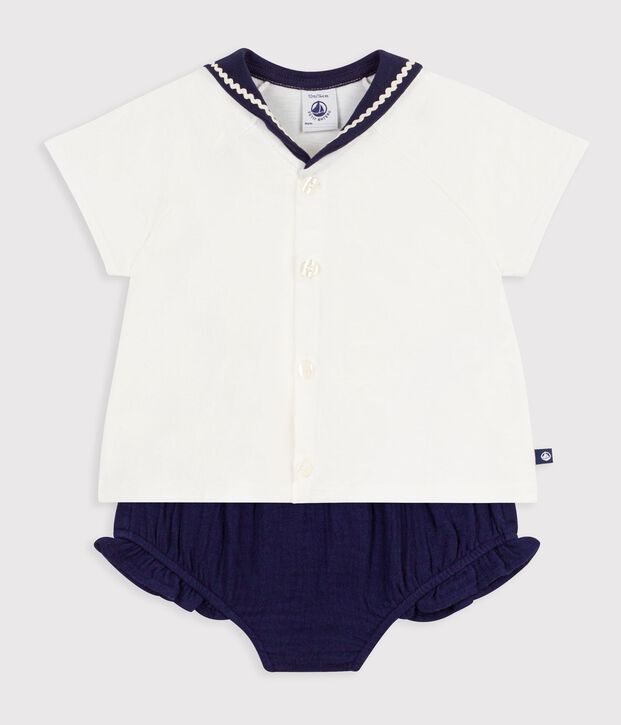 Ensemble b&eacute;b&eacute; 2 pi&egrave;ces en coton, tee-shirt &agrave; col marin multicouleur