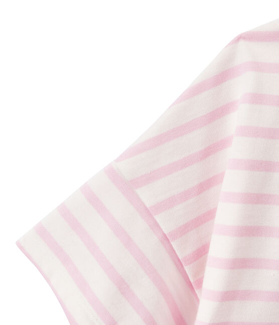 Marinière femme manches courtes en jersey blanc MARSHMALLOW/rose BABYLONE