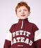 Sweatshirt col camionneur enfant en coton uni colorblock rouge/&eacute;cru
