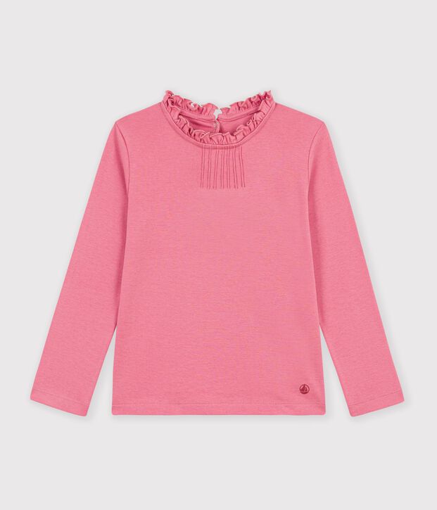 Tee-shirt &agrave; col enfant manches longues uni rose