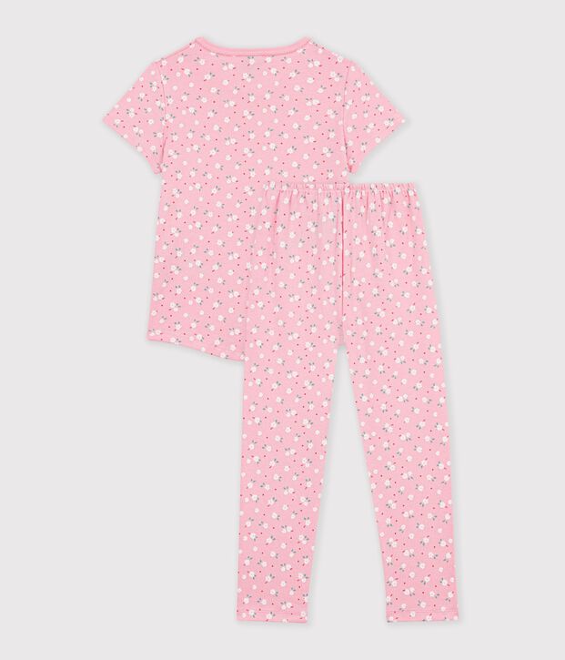 Pyjama enfant en coton manches courtes jambes longues imprim&eacute; rose/multicouleur