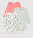 Lot de 3 bodies manches longues fleurs bébé fille en coton biologique